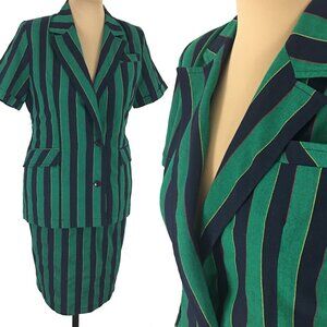Vintage High Rise Skirt Suit Set Stripes
